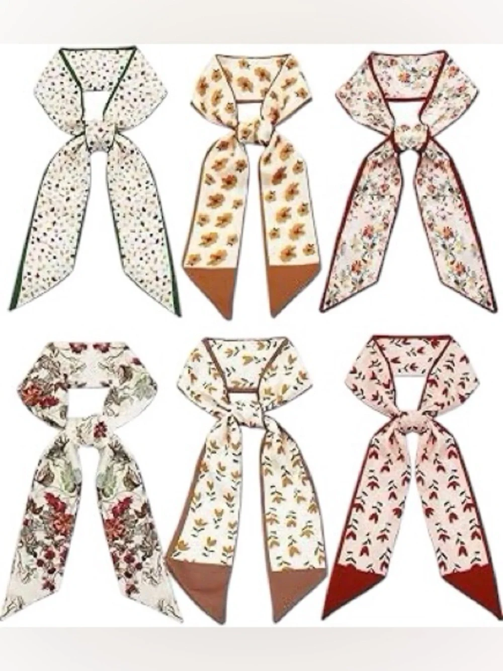 Set of 6 Floral Twilly Scarves Hair Scarves Purse Handle Wraps Neck Scarves NIP